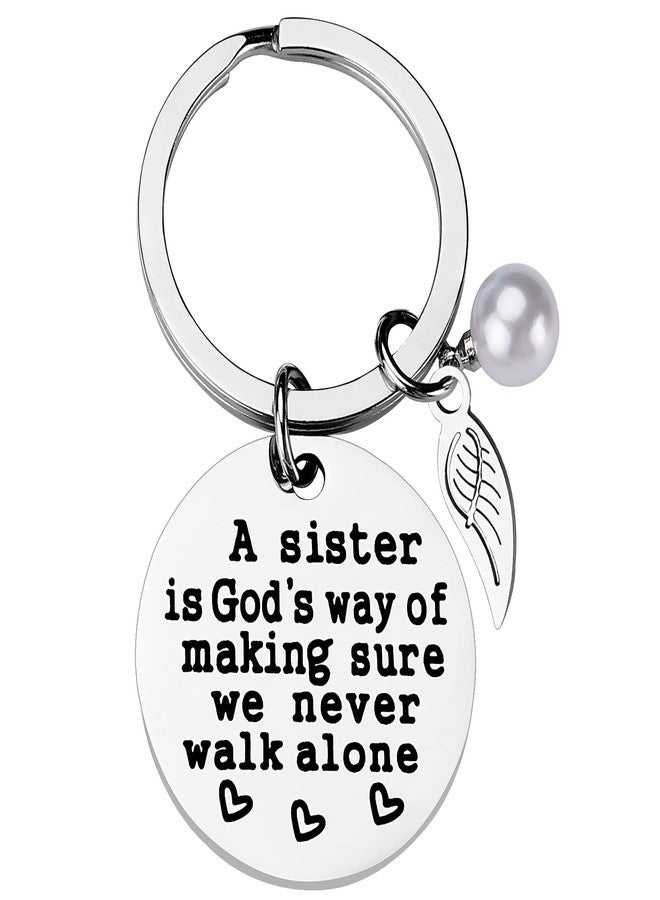 PLwelth Sisters Gift from Sister - A Sister is God’s Way of Making Sure We Never Walk Alone Sister Keychain Mother’s Day Gifts Funny Angle Charm Pendent for Her Birthday Christmas Jewelry - Image 1